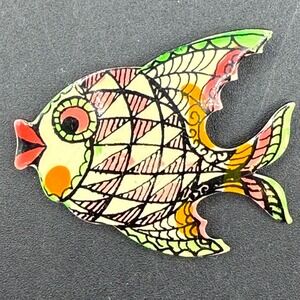 Vintage Floral Fish Brooch Signed West Germany - Hand Painted Art Deco Funky Big